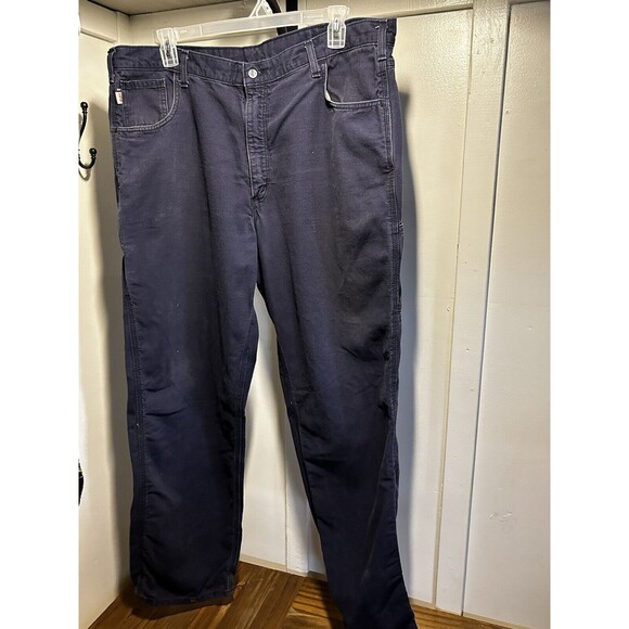 Carhartt FR Flame Resistant CAT 2 Pants Mens 42x34 Navy Blue loose fit FRB159 - Picture 1 of 12